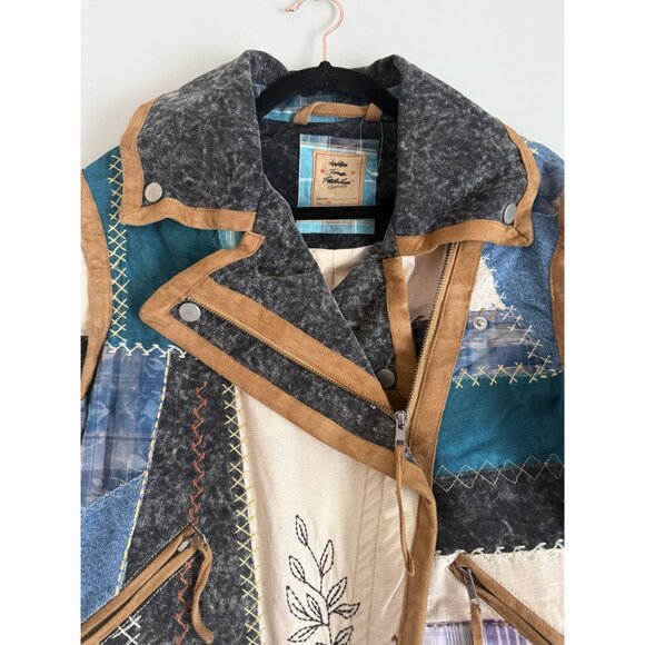 NEW Free People Leia Denim Suede Patched Moto Jacket Size XS $748 [jb] - Picture 8 of 10